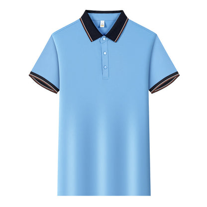 Color Stitching Turnover Neck Short-sleeved Shirt Workwear