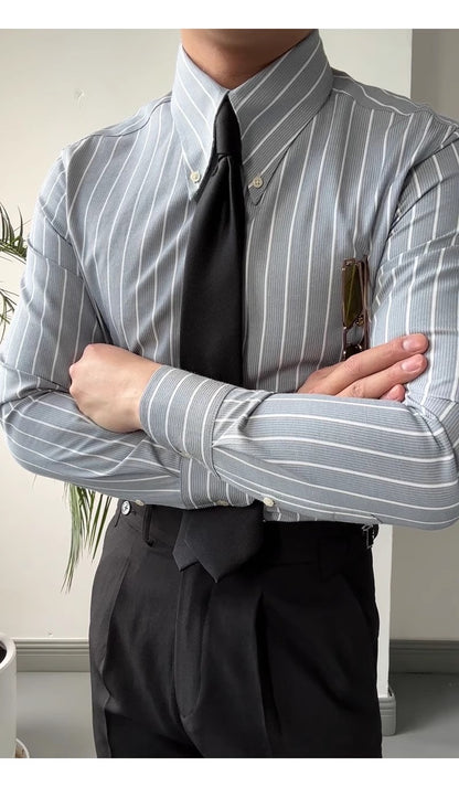 Frühling Freizeit Business Langarm Gestreiftes Hemd Herren