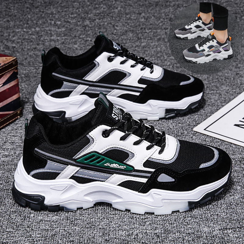 Schwarz-weiße Schnür-Sneakers für Herren, atmungsaktiv, für den Außenbereich, leichte Laufsportschuhe