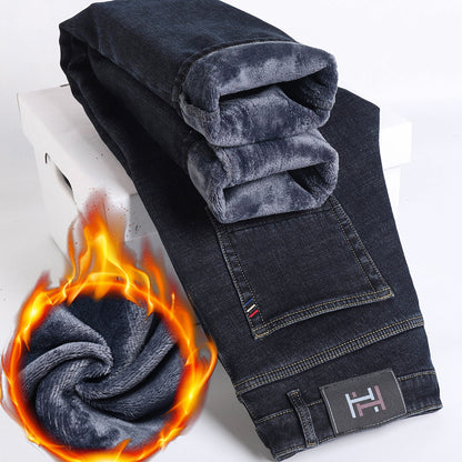 Jean molletonné rembourré pour homme, coupe droite, slim, élastique, épais