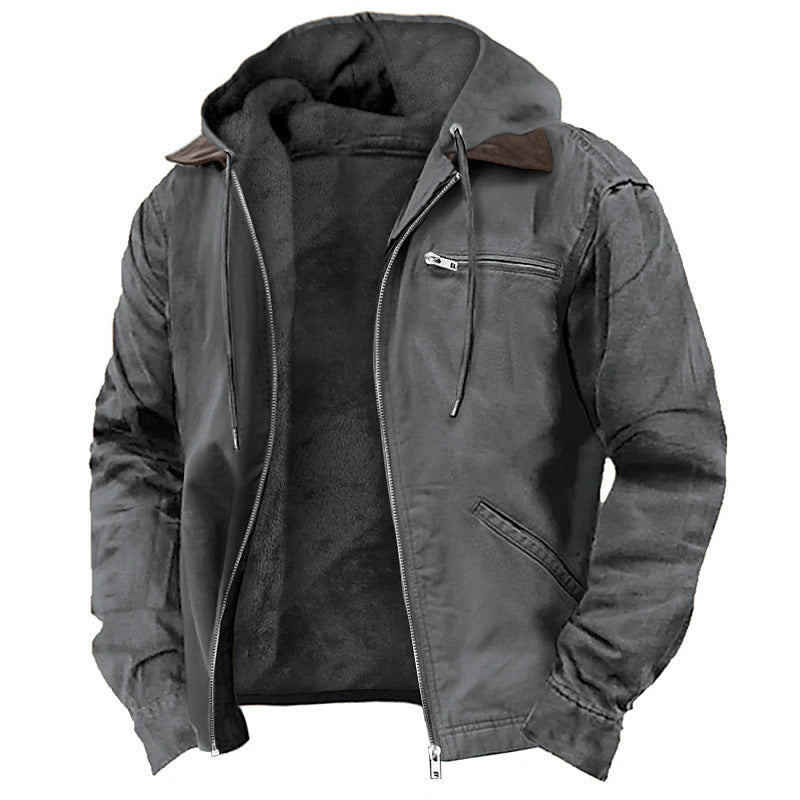 Solid Color Hooded Casual Men's Fleece Zipper Pocket Jacket Coat - ARCHSHOPE