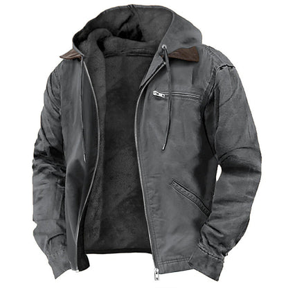 Solid Color Hooded Casual Men's Fleece Zipper Pocket Jacket Coat - ARCHSHOPE