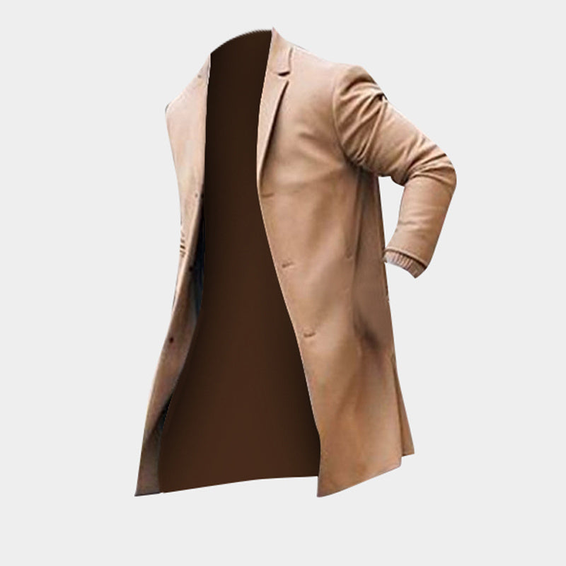 Fashion Winter Men's Trench Long Jackets Coats Overcoat Classic Jackets Solid Slim Fit Outwear Hombre Men Clothes Khaki Black - ARCHSHOPE