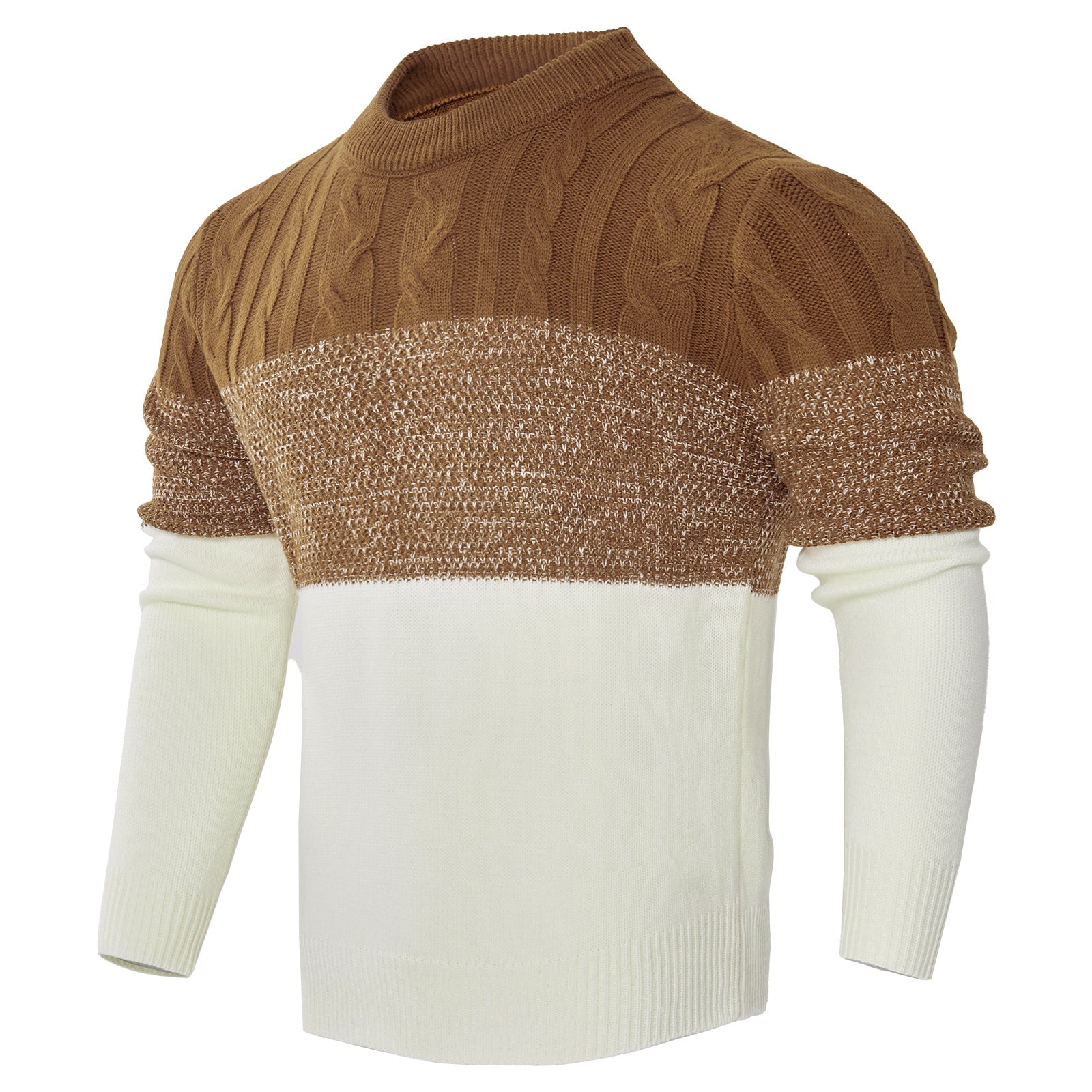 Men's Casual Color Block Long Sleeve Cable Knit Pullover Sweater - ARCHSHOPE