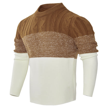 Men's Casual Color Block Long Sleeve Cable Knit Pullover Sweater - ARCHSHOPE