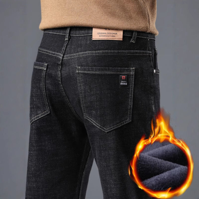 Winter Fleece-gefütterte dicke Jeans Herren Plus Size Loose Straight Casual Hose