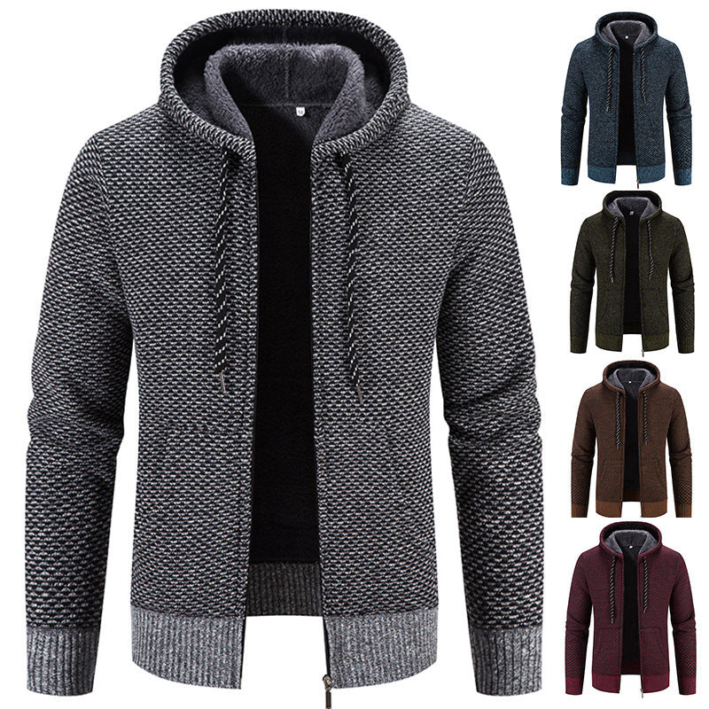 Manteau d'hiver à fermeture éclair, couleur unie, manches longues, cordon de serrage, avec bonnet, garde au chaud, décontracté, épais, en peluche, pull, pour le quotidien
