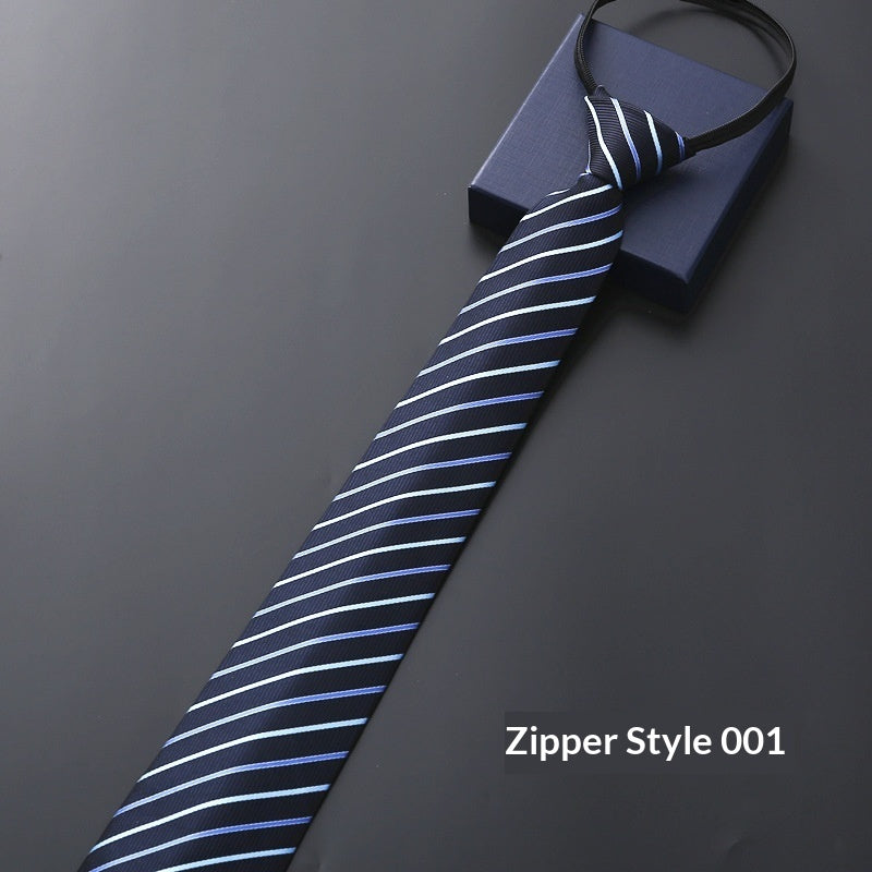 Mens Business Formal Zipper Tie With Blue Stripes - ARCHSHOPE