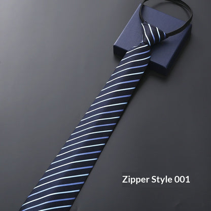 Mens Business Formal Zipper Tie With Blue Stripes - ARCHSHOPE