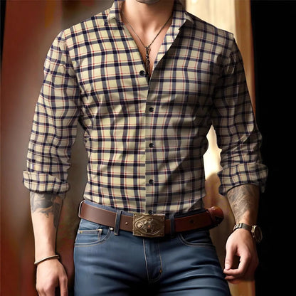 Breathable Volkswagen Casual Versatile Lattice Men's Long Sleeve Shirt - ARCHSHOPE