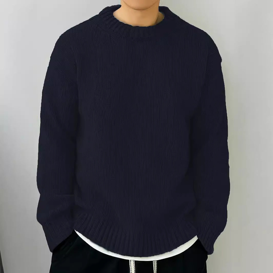 Einfarbiger, locker gestrickter Pullover, Freizeit, japanischer Retro-Stil, langärmeliger Rundhalspullover für Herren