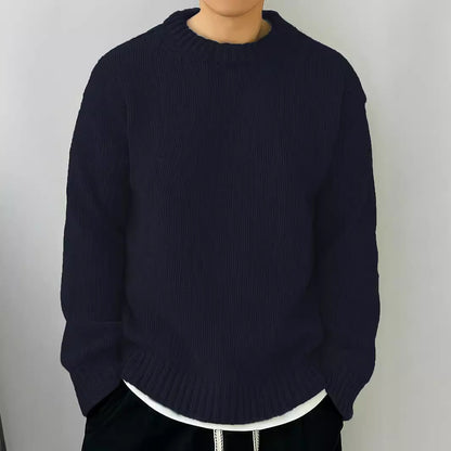 Einfarbiger, locker gestrickter Pullover, Freizeit, japanischer Retro-Stil, langärmeliger Rundhalspullover für Herren