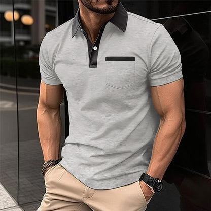 Revers Fashion Slim Pocket Kurzarm T-Shirt Poloshirt Herrenbekleidung