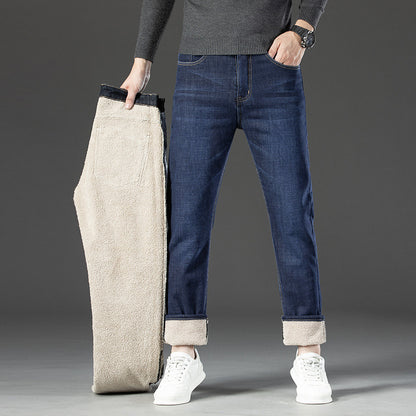 Mit Fleece gefütterte, gepolsterte, warmhaltende Jeans für Herren