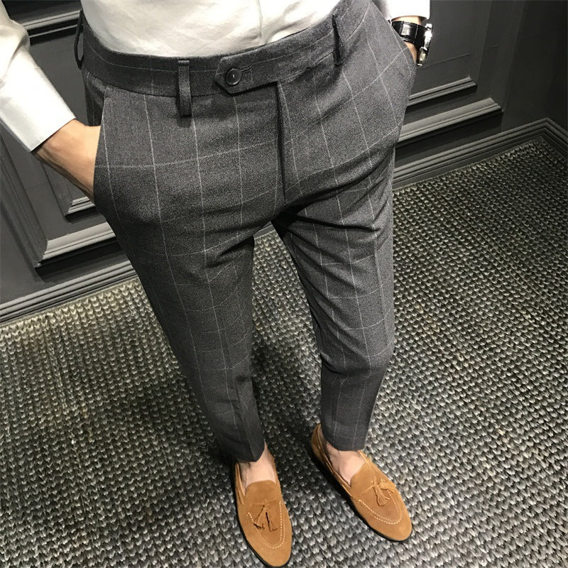 Pantalon de costume décontracté à carreaux britanniques de printemps