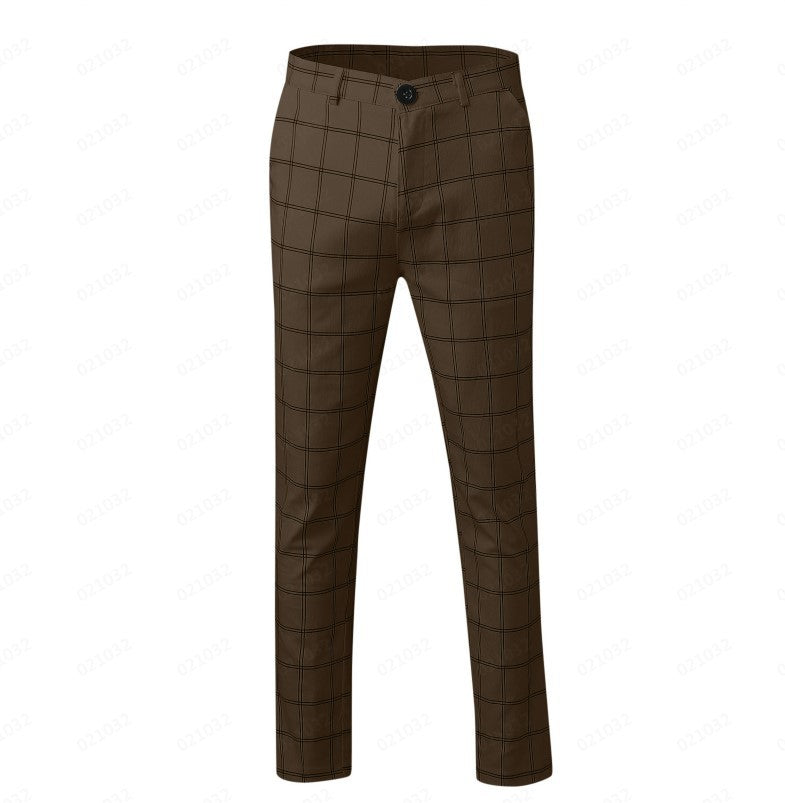Frühling und Herbst Slim Fit Herren Business Casual Hosen Lange Hosen 3D Plaid