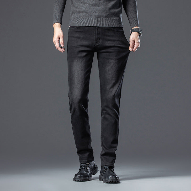 Jean molletonné rembourré pour homme, coupe droite, slim, élastique, épais