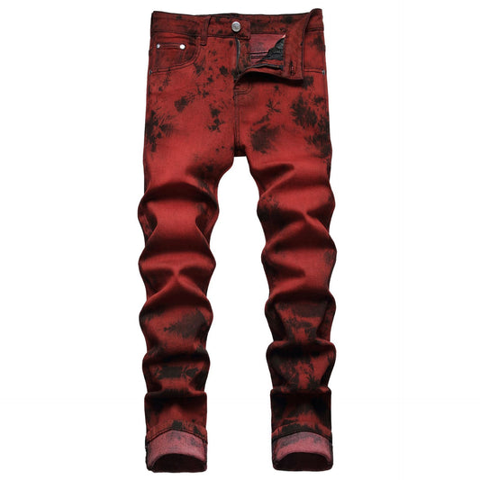 Jean extensible tie-dye rouge brique