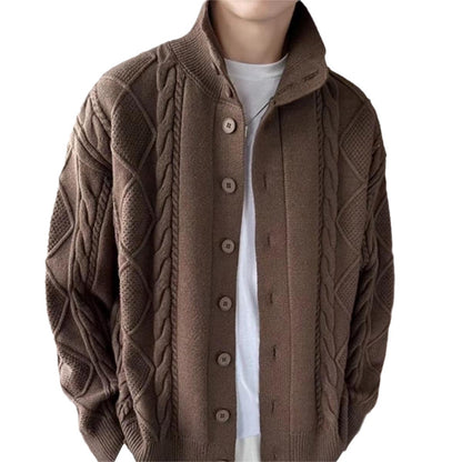 Einfarbiger prismatischer karierter Pullovermantel, lockerer All-Match-Revers, langärmelige Strickjacke