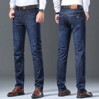 Jeans Herren Straight Loose Casual Pants Fleece-gefütterte, verdickte Herrenhose