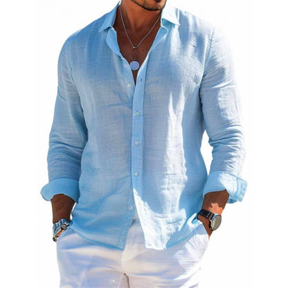 Men's Long Sleeve Shirt Casual Loose Lapel Button Top Solid Color Plus Size Blouse Clothing - ARCHSHOPE