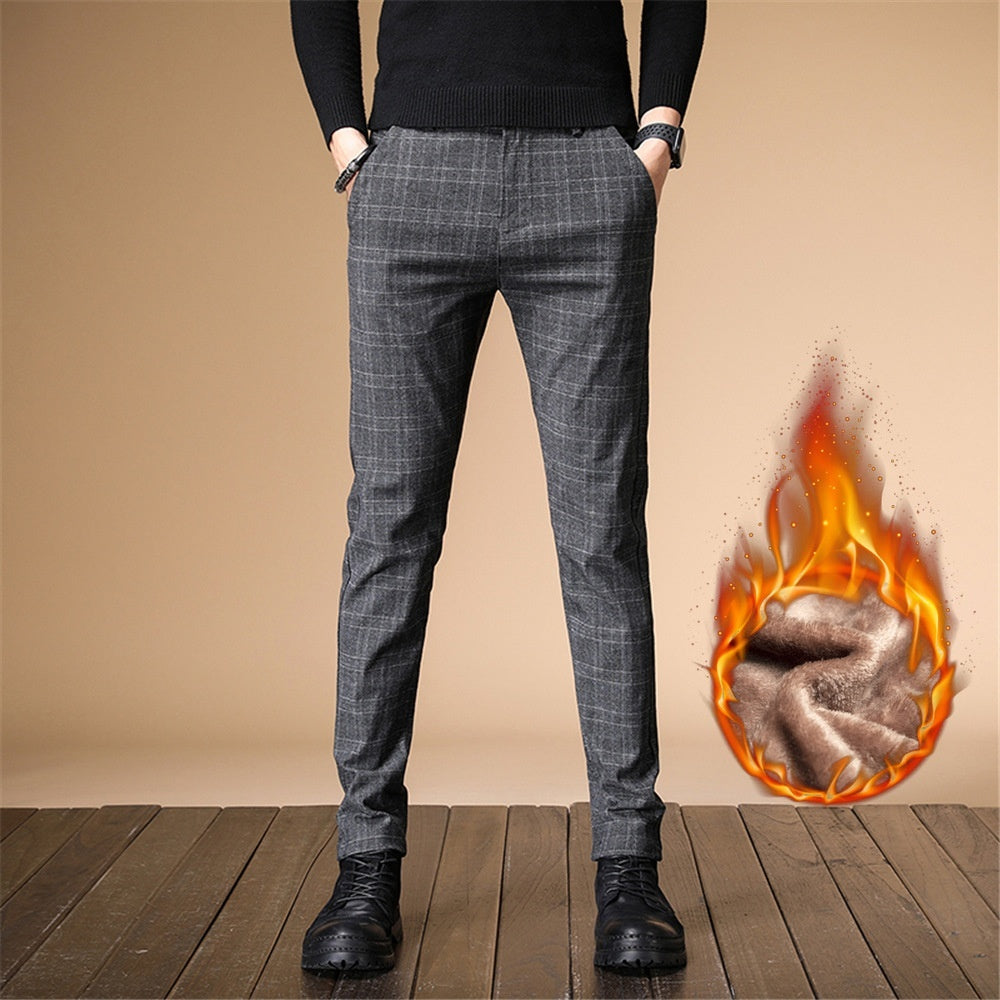 2023 Plaid, gebürstet Casual Hosen Männer Slim Fit herren Hosen Fleece-gefüttert Dicken Stil Koreanische Winter Anzug Hosen Männer Ein Stück Dropshipping