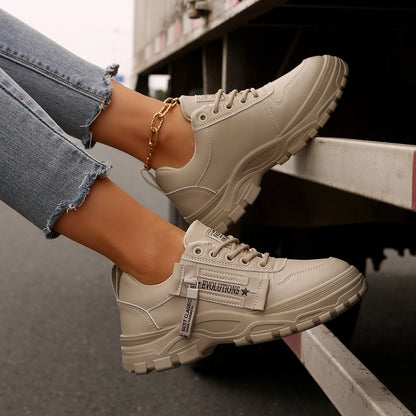 Lace-up Sports Shoes With Side-Zipper Design Fashion Thick-soled Round-toe Casual Shoes For Women Sneakers - ARCHSHOPE