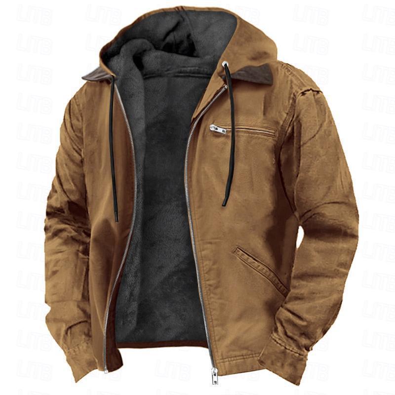 Solid Color Hooded Casual Men's Fleece Zipper Pocket Jacket Coat - ARCHSHOPE