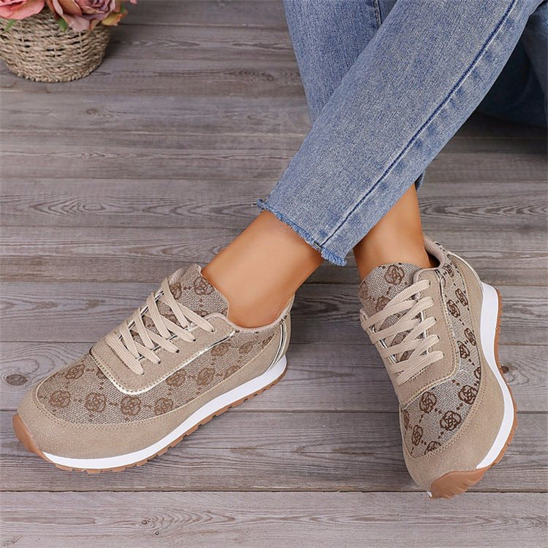Flower Print Lace-up Sneakers Casual Fashion Lightweight Breathable Walking Running Sports Shoes Women Flats - ARCHSHOPE
