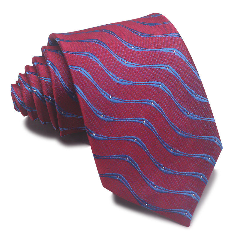 8CM Polyester Jacquard Striped Tie Men's Business Formal Red Black Blue - ARCHSHOPE