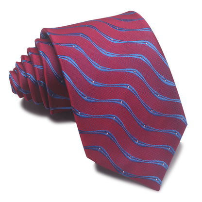 8CM Polyester Jacquard Striped Tie Men's Business Formal Red Black Blue - ARCHSHOPE