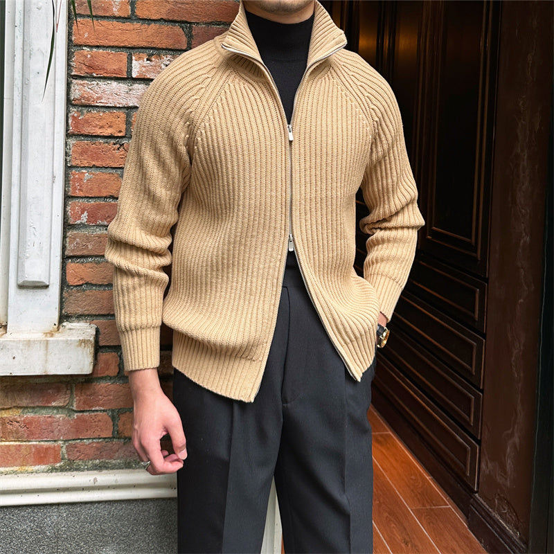 Herren Stehkragen Strickjacke Retro Slim Fit