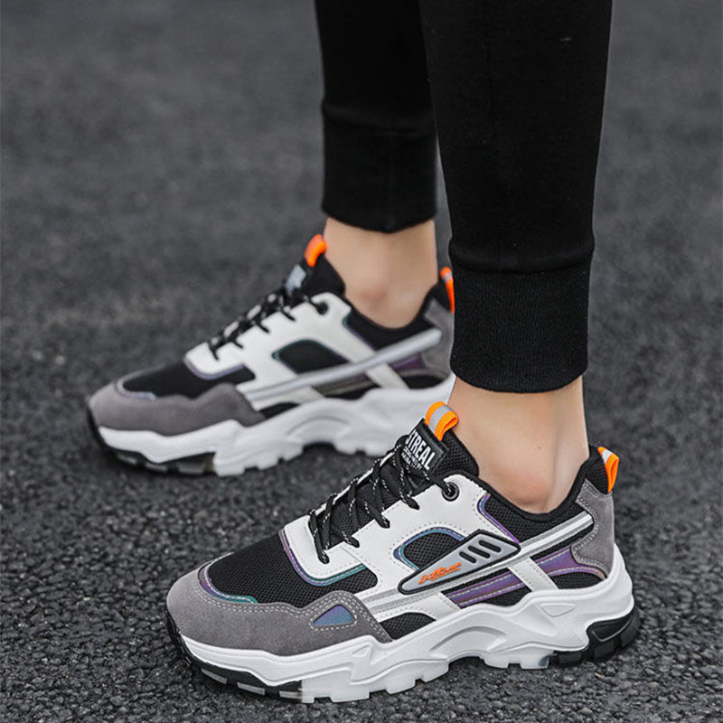 Schwarz-weiße Schnür-Sneakers für Herren, atmungsaktiv, für den Außenbereich, leichte Laufsportschuhe