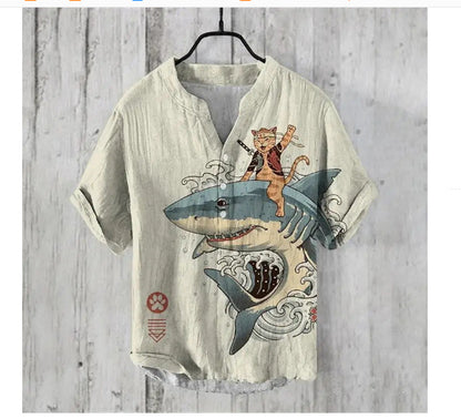 Chemises d'été pour hommes, style national tendance, à trois boutons