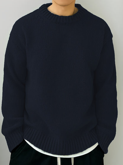 Einfarbiger, locker gestrickter Pullover, Freizeit, japanischer Retro-Stil, langärmeliger Rundhalspullover für Herren