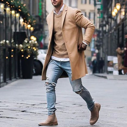 Fashion Winter Men's Trench Long Jackets Coats Overcoat Classic Jackets Solid Slim Fit Outwear Hombre Men Clothes Khaki Black - ARCHSHOPE