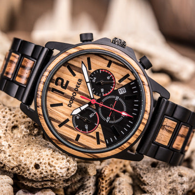 Csutomize Engrave logo Wood Watches for Mens DODO DEER Timer Luxury Chronograph Wristwatch Male Wriswatch Auto Date - ARCHSHOPE