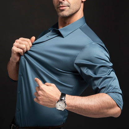 Chemise à manches longues pour homme, anti-rides, sans repassage, pour le travail
