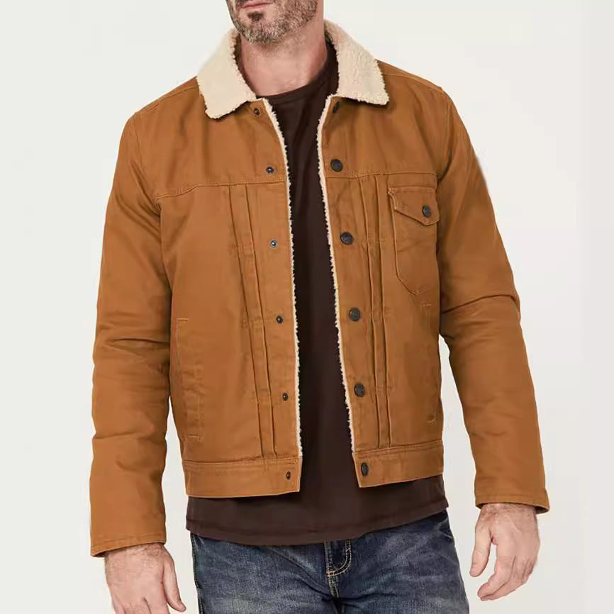 Herren Mantel Fleece Gefüttert Mantel Pelz Kragen Einreihig Multi-tasche