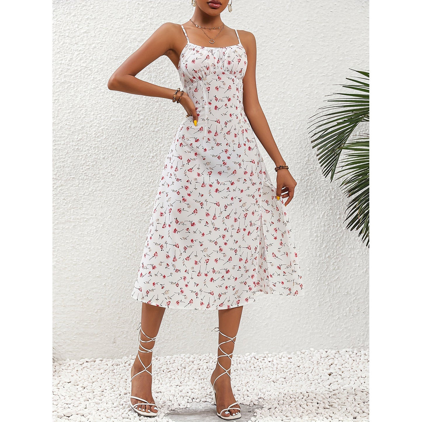 New Polka Dot Print Suspender Dress Summer Sexy Split Long Dresses For Womens Clothing - ARCHSHOPE