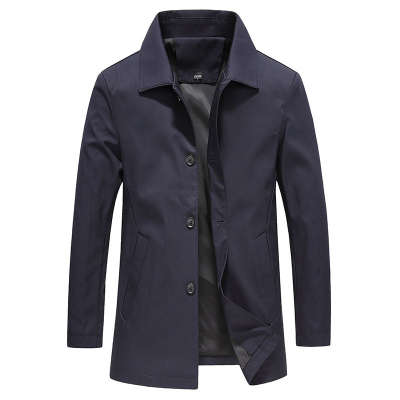 Veste d'affaires à col polo pour homme, couleur unie, manteau léger à boutons courts, automne-hiver