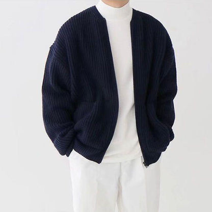 Herren-Strickjacke mit Reißverschluss, gefüttert, Trichterhals, Pullover, Taschen, Mantel, für alle Jahreszeiten, bequem, weich, lange Ärmel