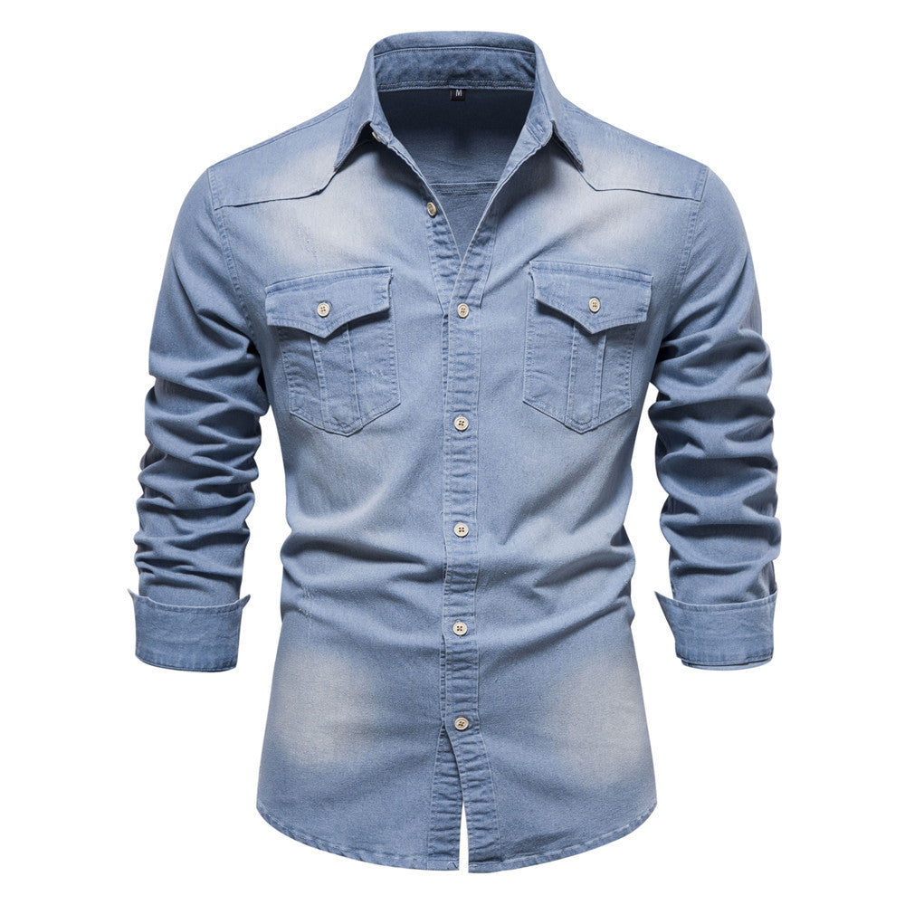 Herren Langarm Jeanshemd Casual Solid Button Slim Tops Kleidung