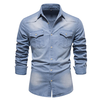 Herren Langarm Jeanshemd Casual Solid Button Slim Tops Kleidung