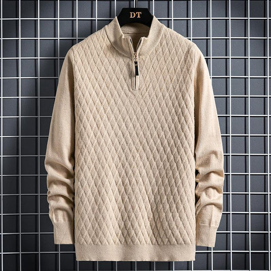 Fall Winter Men Half Zip Sweater Diamond Lattice Sweater - ARCHSHOPE