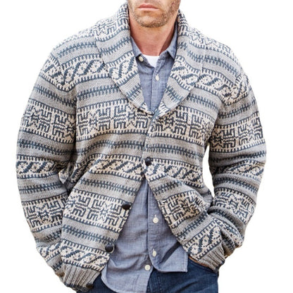 Amazon Europäische und amerikanische neue Herrenbekleidung Herbst Winter Herren verdickter Jacquard-Revers Langarm-Strickjacke Wollmantel BK0019