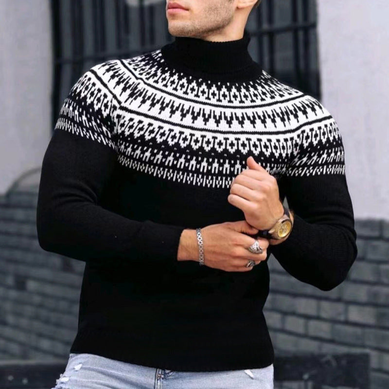 Vintage Patchwork Rollkragen Teenager männer Langarm