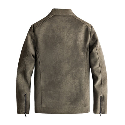 Veste en cuir pour homme, doublure polaire, col montant slim