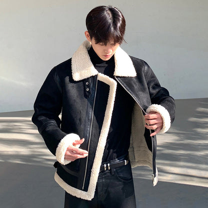 Veste décontractée en laine d'agneau à fermeture éclair pour homme