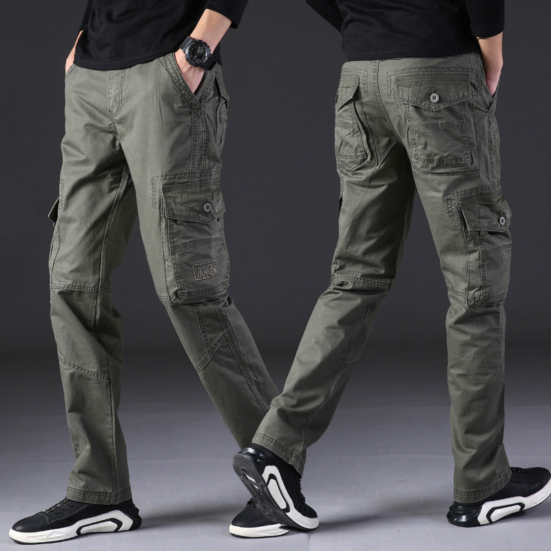 Salopette pour homme, pantalon décontracté d'extérieur, pur coton, coupe droite, ample, multi-poches